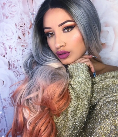 Blorange Sparkle Grey Ombre Synthetic Lace Front Wig UniWigs