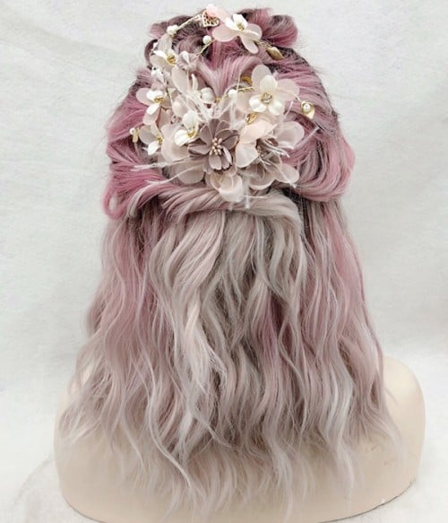 Cherry Blossom  Ombre Pink Shoulder Length Beach Wave Synthetic
