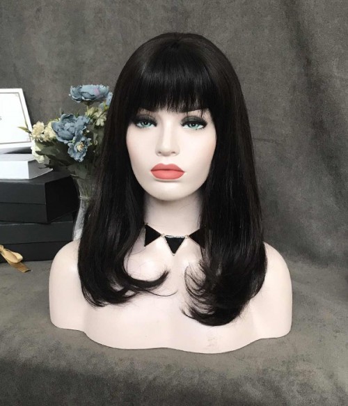 human hair topper with bangs