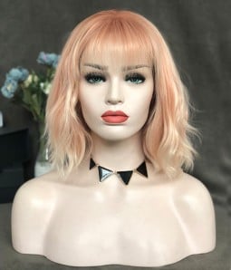 CPeach Bellini / Light Peach and Strawberry Blonde and Platinum Blonde Highlighted Synthetic Lace Fxront Wig (Heat Friendly)