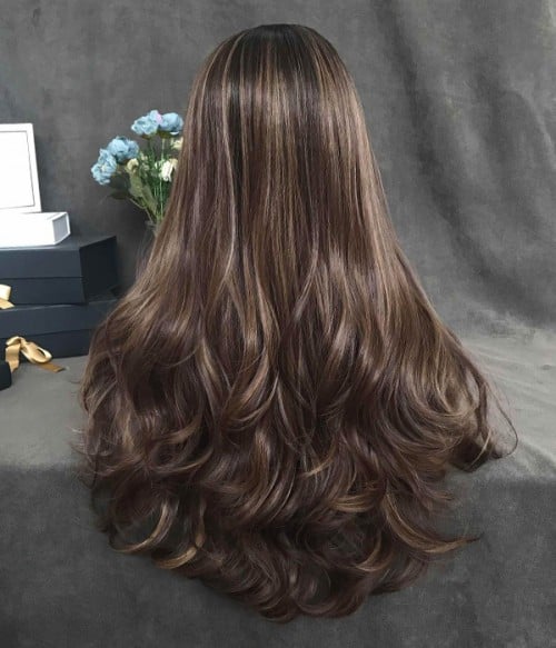 Loco Cocoa | Brunette Balayage Long Wavy Synthetic Lace Front Wig - UniWigs  ® Official Site