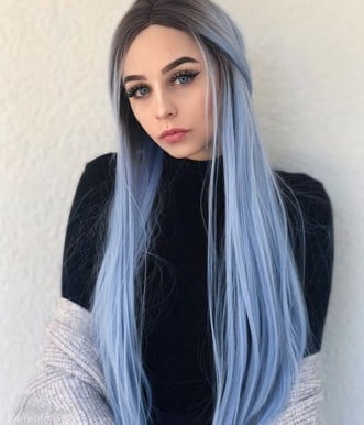 Macarons Pastel Blue Long Layered Synthetic Lace Front Wig