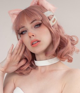 Peach Sorbet Pink Short Wavy Bob with Bang Synthetic Lace Front Wig