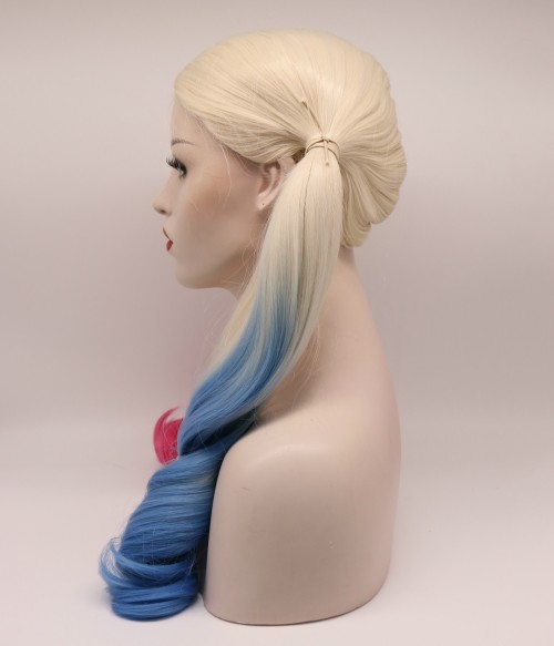 Harley Blue/ Pink Bunches Long Wavy Synthetic Wig Harley Quinn