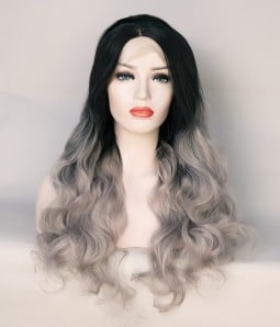 Limited Sliver With Dark Root Long Wavy Synthetic Wig