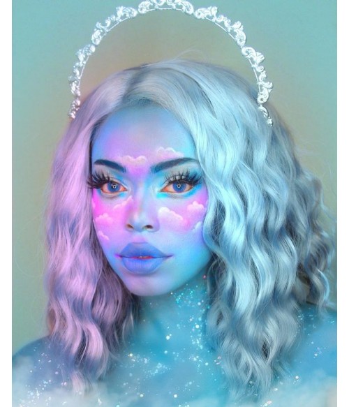 blue glitter wig