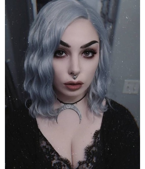 Pastel Glacial |Grayish-blue loose curl shoulder length lace  display picture 3