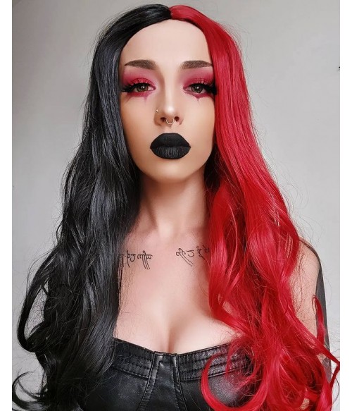 Limited Lava Half Red And Half Black Long Straight Synthetic Wigs Harley Quinn Uniwigs Official Site