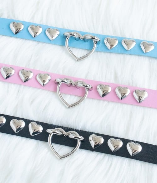 Pyramid Spike Leather Choker Necklace – NadineByNadia