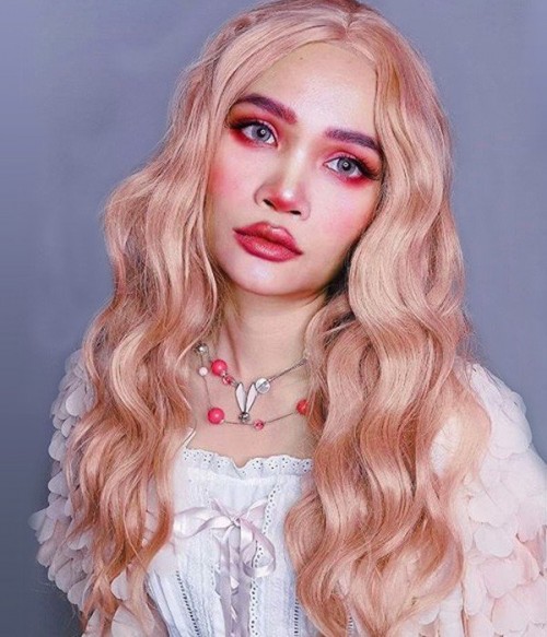 Coral Doll Pastel Pink Long Loose Curl Synthetic Wig Clearance