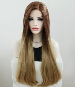 Mont Blanc l Cream Blonde With Brown Root Long Straight Lace Front Wig