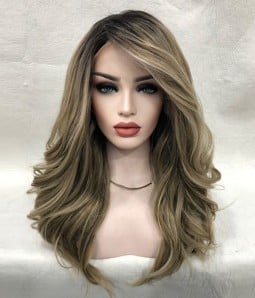 Stormy Lights Blonde Balayage Long Natural Wavy Synthetic Lace Front Wig