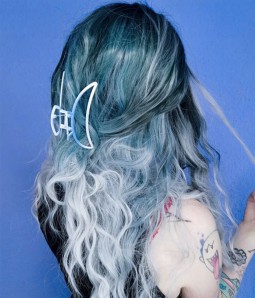 Vortex Ash Blue Gray Ombre with Dark Roots Long Wavy Synthetic Lace Front Wig