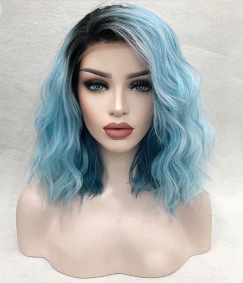 Starry Sky Pastel Blue Shoulder Length Beach Wave Bob Synthetic