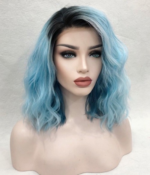 Starry Sky Pastel Blue Shoulder Length Beach Wave Bob Synthetic