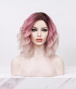 Cherry Blossom | Ombre Pink Shoulder Length Beach Wave Synthetic Wig