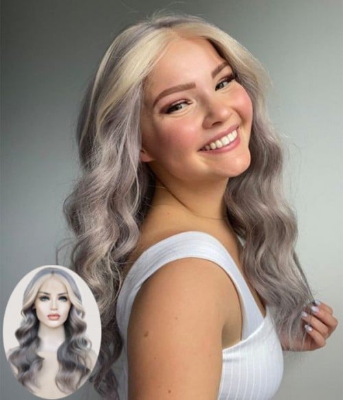 Silver Moon | Grey with Highlights Remy Human Hair Lace Front Wig - UniWigs  ® Official Site