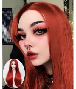 Crimson Red Long Straight Lace Front Wig