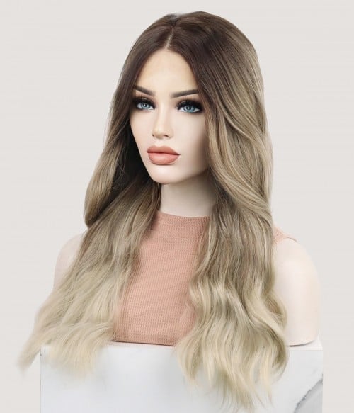 Aria Ashy Blonde Balayage Wavy Synthetic Lace Front Wig