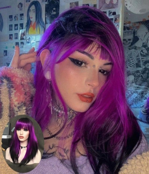 Twilight Sparkle |Mystic Purple with Black Dip Dyed and Bangs Long  Synthetic Wig - UniWigs ® Official Site
