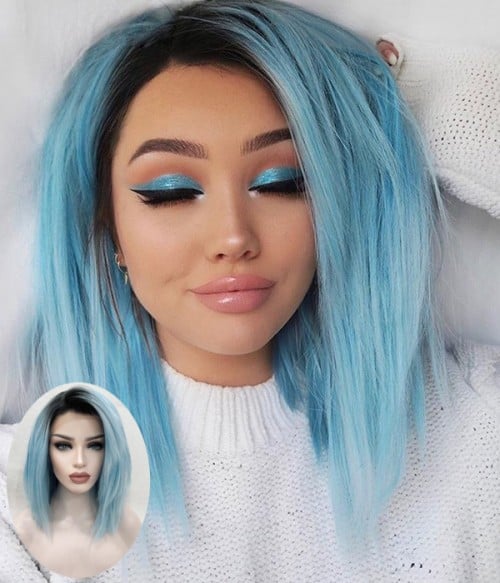 Starry Sky | Pastel Blue Shoulder Length Long Straight Bob Synthetic Lace  Front Wig - UniWigs ® Official Site