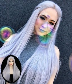 Cloud Pastel Blue Long Silk Straight Synthetic Lace Front Wig