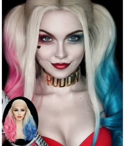 Harley Blue Pink Bunches Long Wavy Synthetic Lace Front Wig | Harley Quinzel