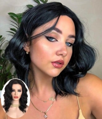 Night Elf | Black Shoulder Length Wavy Synthetic Wig