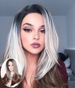 Bambi Gray Brown Ombre Long Layered Synthetic Lace Front Wig