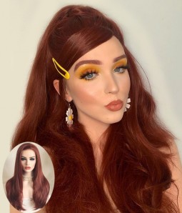 Medusa Brick Brown Red Long Layered Synthetic Lace Front Wig