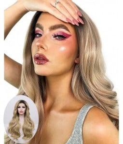 Blonde With Dark Root Long Loose Wave Synthetic Lace Front Wig