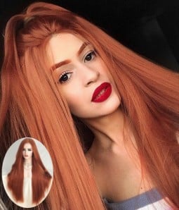 Autumn Twilight Vibrant Copper Red Long Silk Straight Synthetic Lace Front Wig