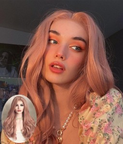 Coral Doll Pastel Pink Long Wavy Synthetic Lace Front Wig