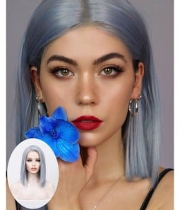 Moon Dust| Faded Blue Synthetic Bob Lace Front Wig