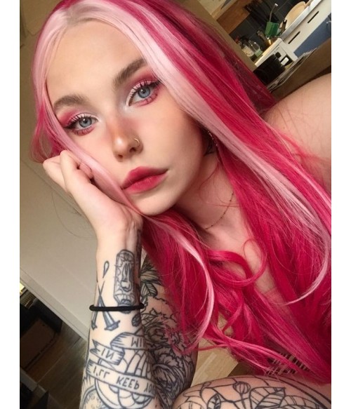 Hot Pink  Money Piece Long Synthetic Lace Front Wig - UniWigs ® Official  Site