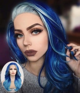 Fantasy Jewelry Blue with Platinum Highlights Long Layered Wavy Synthetic Lace Front Wig