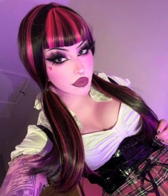 | Black with Pink Streaks Synthetic Hard Front Wig