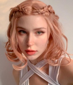 Peach Sorbet Pink Short Wavy Bob with Bang Synthetic Lace Front Wig