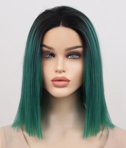 Emerald Velvet | Dark Emerald Green Bob Straight Synthetic Lace Front Wig