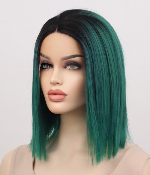 Emerald Velvet Dark Emerald Green Bob Straight Synthetic Lace