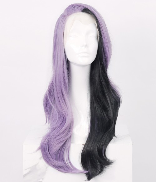 Blackcurrant Half Black Half Lilac Loose Wave Lace Front Wig