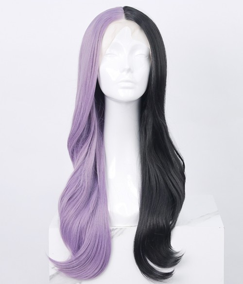 Blackcurrant Half Black Half Lilac Loose Wave Lace Front Wig