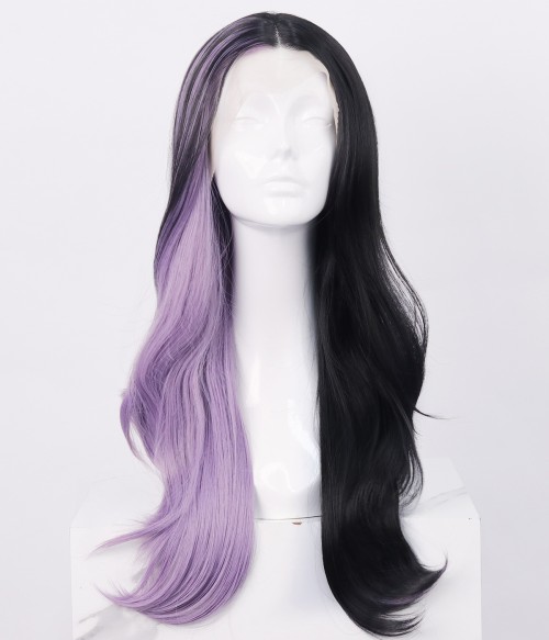 Blackcurrant Half Black Half Lilac Loose Wave Lace Front Wig