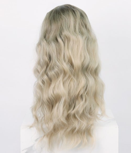 Oatmeal Cream Blonde Ombre Long Wavy Lace Front Wig UniWigs