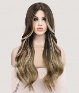 Cafe Noir | Brunette Balayage Long Wavy Synthetic Hard Front Wig