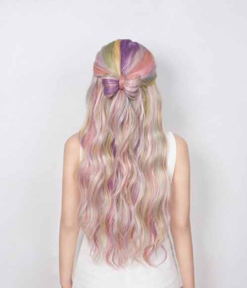 Fairy Dust Colorful Streaks Long Wavy Synthetic Lace Front Wig