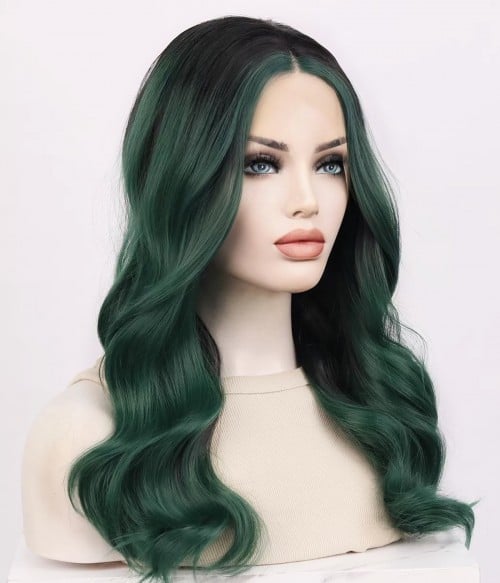 28 Deep Sea Green Lace Front Synthetic Wig 10153 – StarLite Hair