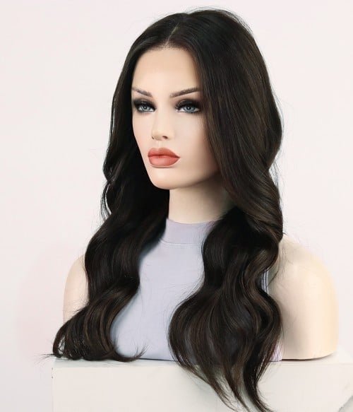 Raelynn, Natural Black Remy Human Hair Full Lace Wig, 100% Hand-tied, Lace Front