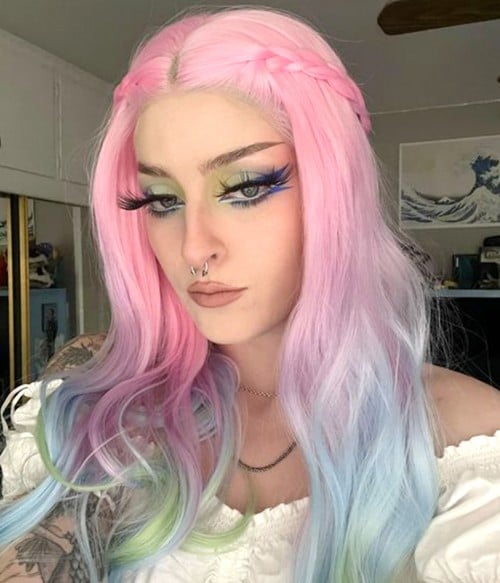 half green half pink hair