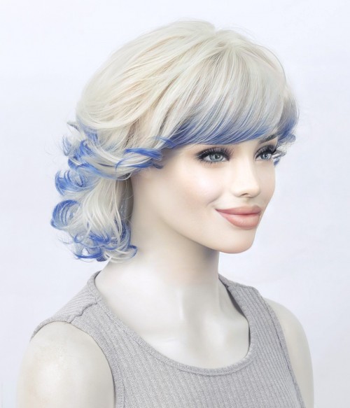 Nordic Ice l Icy Blonde Ombre Blue Short Layered Synthetic  display picture 3